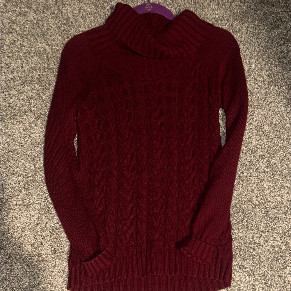 Banana Republic Maroon Cable Knit Turtleneck Sweater